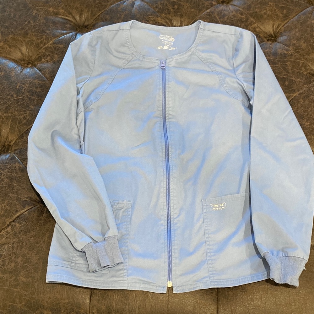 Ceil Blue full zip scrub jacket GUC size small Cherokee scrubs